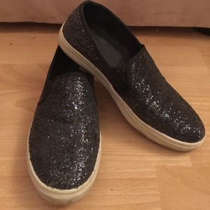 Iridescent black glitter slide on sneakers
